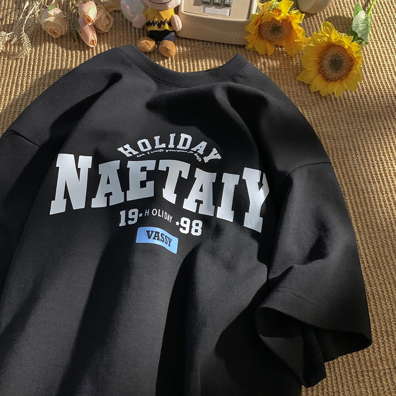 Ανδρικό κοντομάνικο T‑shirt σε αμερικάνικο στυλ, 100% βαμβάκι, καλοκαιρινό, χαλαρή γραμμή