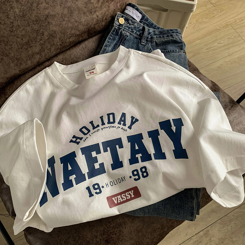 Ανδρικό κοντομάνικο T‑shirt σε αμερικάνικο στυλ, 100% βαμβάκι, καλοκαιρινό, χαλαρή γραμμή
