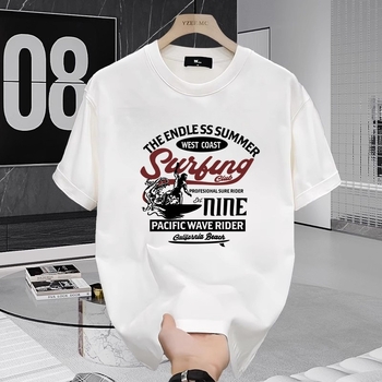 Ανδρικό κοντομάνικο βαμβακερό T-shirt, χαλαρή γραμμή, καλοκαίρι 2025, εκτύπωση με γράμματα και γεωμετρικό μοτίβο