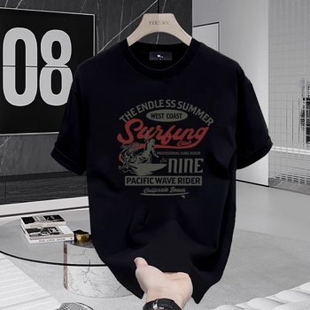 Ανδρικό κοντομάνικο βαμβακερό T-shirt, χαλαρή γραμμή, καλοκαίρι 2025, εκτύπωση με γράμματα και γεωμετρικό μοτίβο