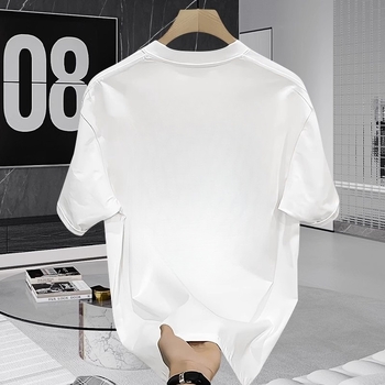 Ανδρικό κοντομάνικο βαμβακερό T-shirt, χαλαρή γραμμή, καλοκαίρι 2025, εκτύπωση με γράμματα και γεωμετρικό μοτίβο