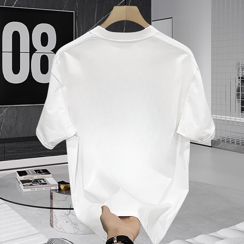 Ανδρικό κοντομάνικο βαμβακερό T-shirt, χαλαρή γραμμή, καλοκαίρι 2025, εκτύπωση με γράμματα και γεωμετρικό μοτίβο