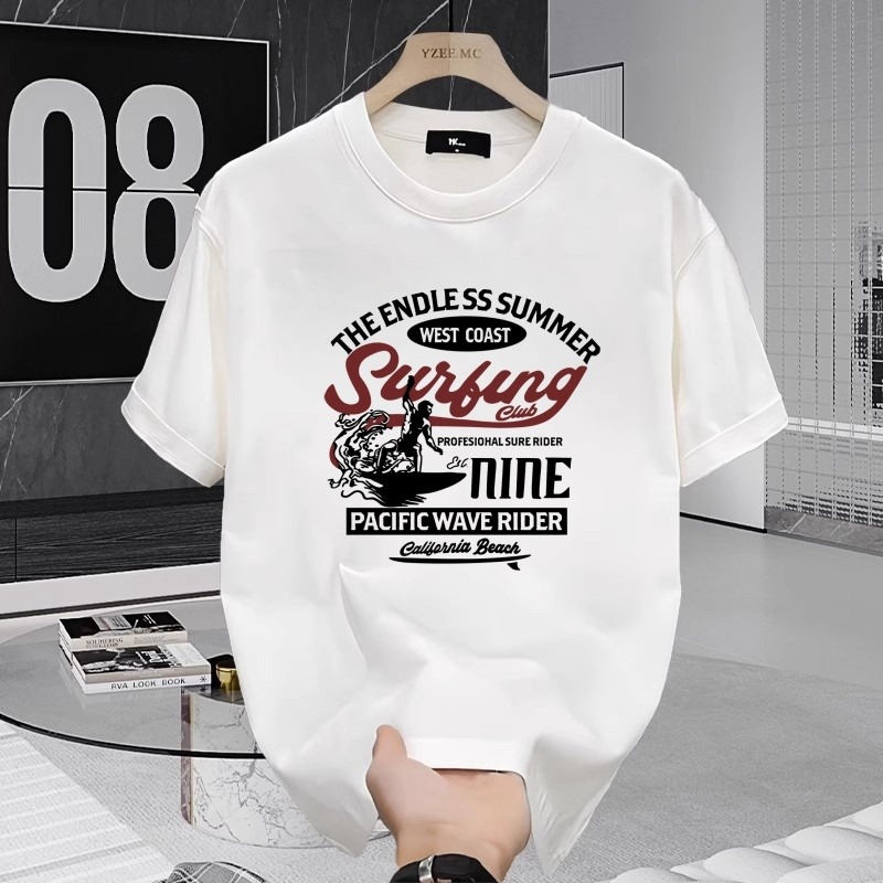 Ανδρικό κοντομάνικο βαμβακερό T-shirt, χαλαρή γραμμή, καλοκαίρι 2025, εκτύπωση με γράμματα και γεωμετρικό μοτίβο