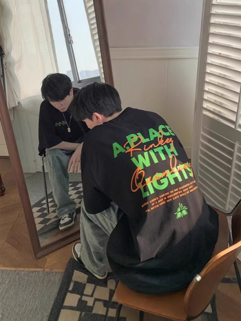 Ανδρικό κοντομάνικο T-shirt από 100% βαμβάκι, σε στυλ αμερικανικού δρόμου, άνετη γραμμή, T-shirt με τύπωμα γραμμάτων για καλοκαίρι