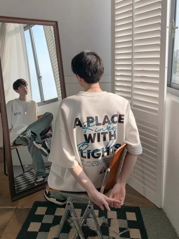 Ανδρικό κοντομάνικο T-shirt από 100% βαμβάκι, σε στυλ αμερικανικού δρόμου, άνετη γραμμή, T-shirt με τύπωμα γραμμάτων για καλοκαίρι