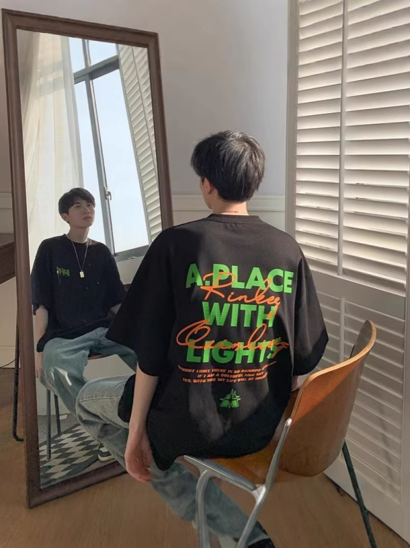Ανδρικό κοντομάνικο T-shirt από 100% βαμβάκι, σε στυλ αμερικανικού δρόμου, άνετη γραμμή, T-shirt με τύπωμα γραμμάτων για καλοκαίρι