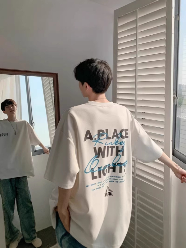 Ανδρικό κοντομάνικο T-shirt από 100% βαμβάκι, σε στυλ αμερικανικού δρόμου, άνετη γραμμή, T-shirt με τύπωμα γραμμάτων για καλοκαίρι