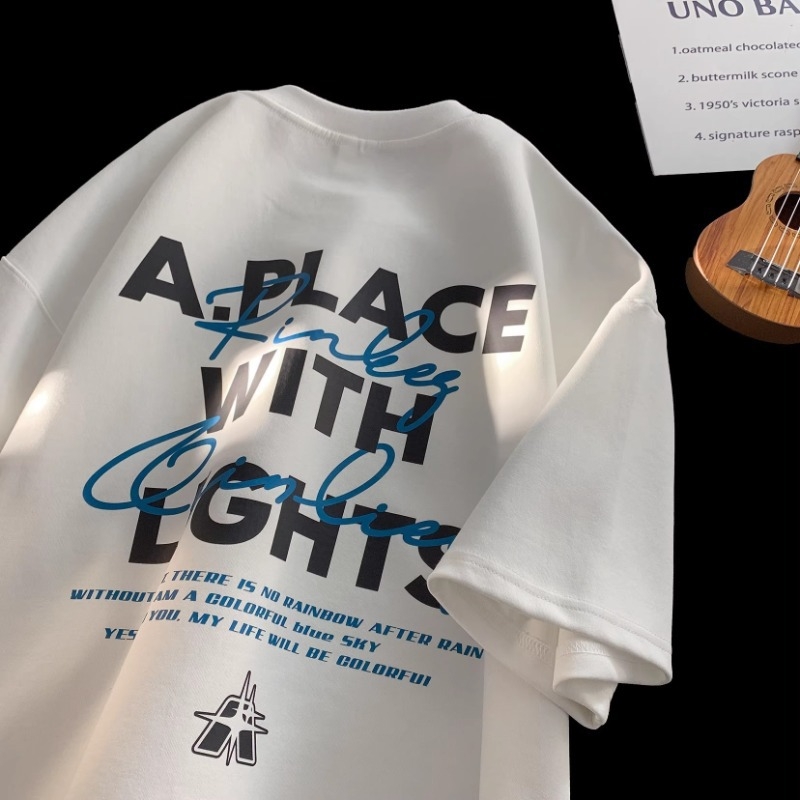 Ανδρικό κοντομάνικο T-shirt από 100% βαμβάκι, σε στυλ αμερικανικού δρόμου, άνετη γραμμή, T-shirt με τύπωμα γραμμάτων για καλοκαίρι