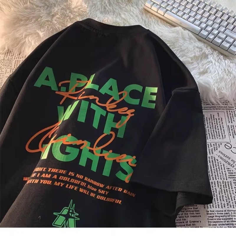 Ανδρικό κοντομάνικο T-shirt από 100% βαμβάκι, σε στυλ αμερικανικού δρόμου, άνετη γραμμή, T-shirt με τύπωμα γραμμάτων για καλοκαίρι