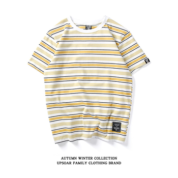 Izvorna streetwear muška ležerna T‑majica kratkih rukava s kontrastnim prugama u japanskom stilu, kratki rukav, 100% pamuk, Sea Soul otisak, ljetno majice