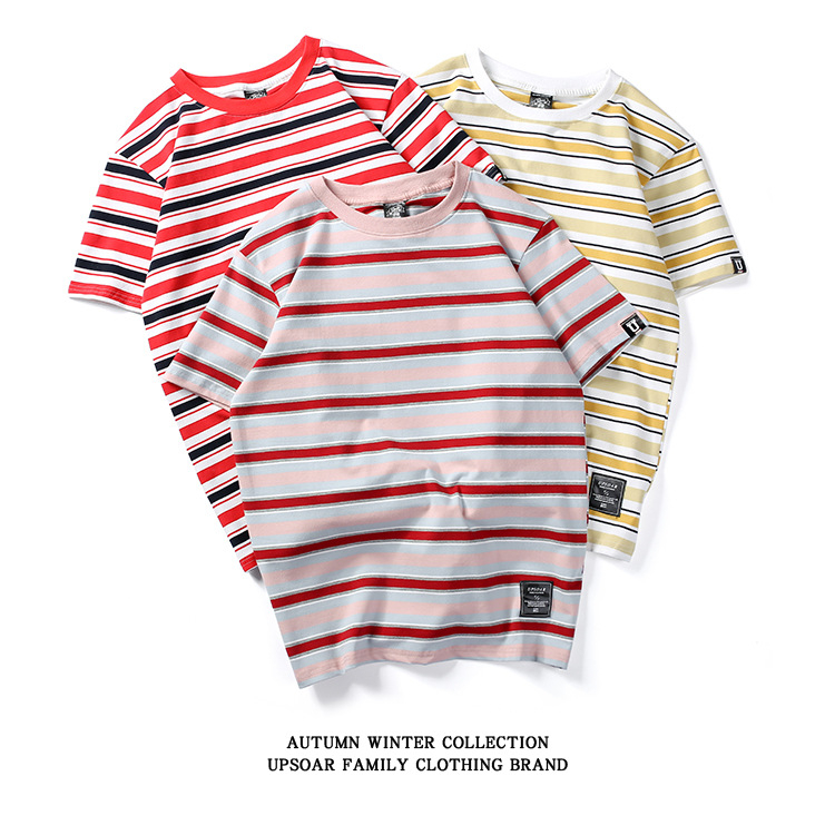 Izvorna streetwear muška ležerna T‑majica kratkih rukava s kontrastnim prugama u japanskom stilu, kratki rukav, 100% pamuk, Sea Soul otisak, ljetno majice