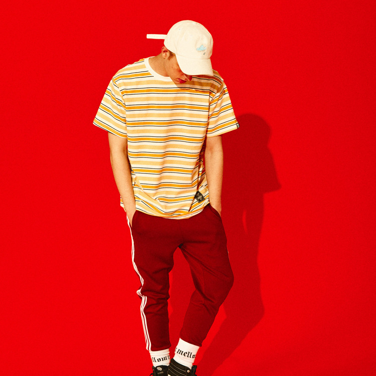 Izvorna streetwear muška ležerna T‑majica kratkih rukava s kontrastnim prugama u japanskom stilu, kratki rukav, 100% pamuk, Sea Soul otisak, ljetno majice