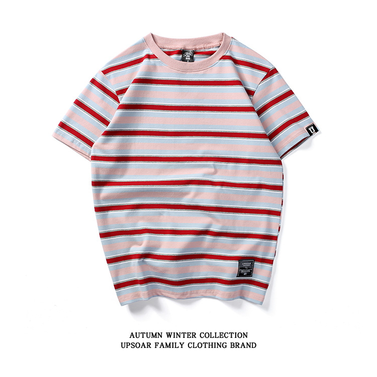 Izvorna streetwear muška ležerna T‑majica kratkih rukava s kontrastnim prugama u japanskom stilu, kratki rukav, 100% pamuk, Sea Soul otisak, ljetno majice