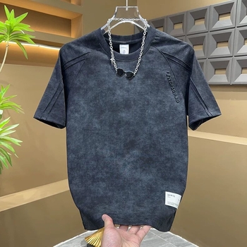 Férfi tie-dye rövid ujjú póló, 2026 nyár, egyszerű panel dizájn, sokoldalú, elegáns megjelenés