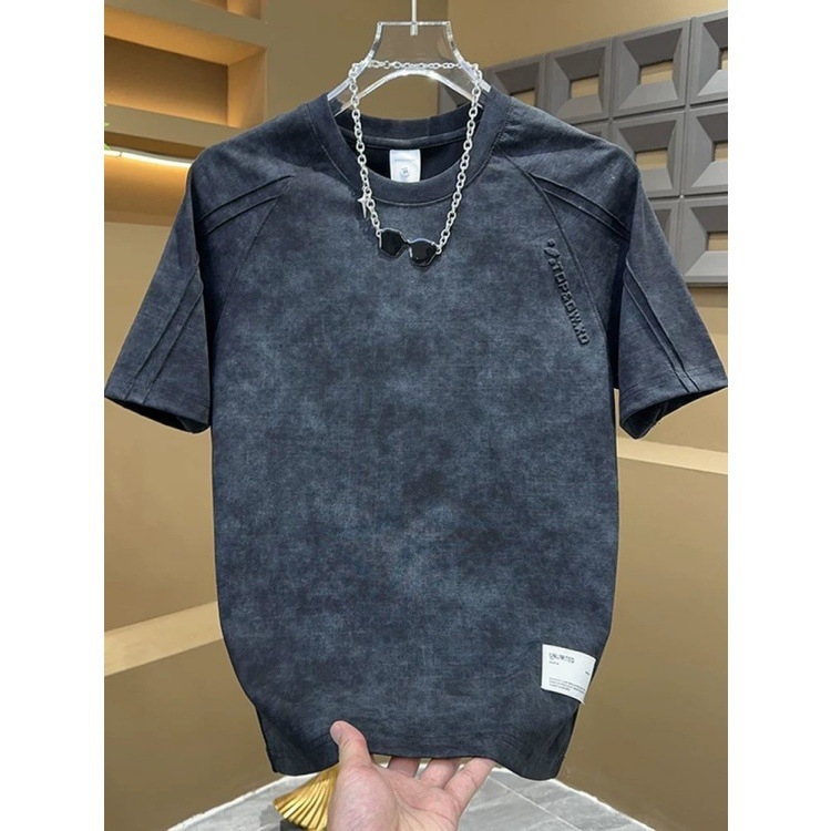 Férfi tie-dye rövid ujjú póló, 2026 nyár, egyszerű panel dizájn, sokoldalú, elegáns megjelenés