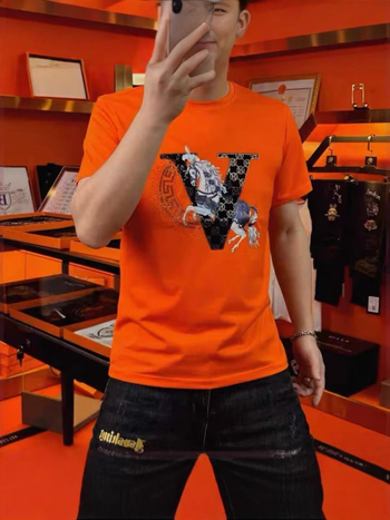 Ευρωπαϊκό Πολυτελές Καλοκαιρινό Ανδρικό T-shirt με στρας, στρογγυλός λαιμός, εκτύπωση, κοντό μανίκι, άνεση