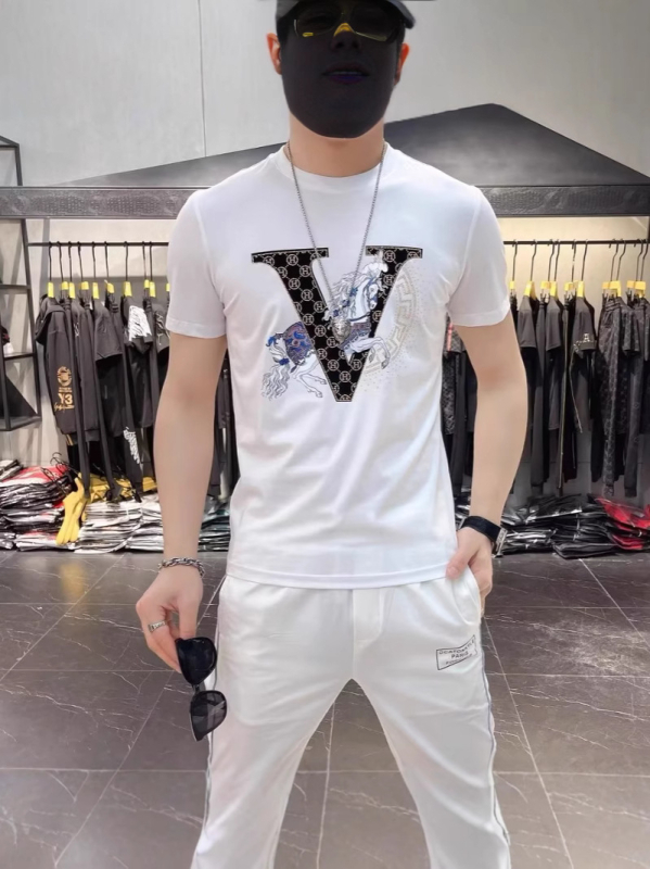 Ευρωπαϊκό Πολυτελές Καλοκαιρινό Ανδρικό T-shirt με στρας, στρογγυλός λαιμός, εκτύπωση, κοντό μανίκι, άνεση
