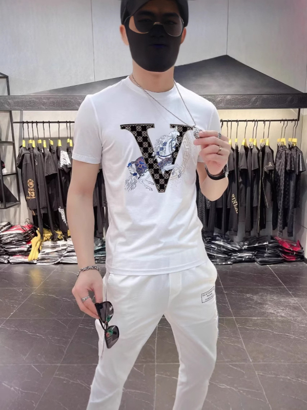 Ευρωπαϊκό Πολυτελές Καλοκαιρινό Ανδρικό T-shirt με στρας, στρογγυλός λαιμός, εκτύπωση, κοντό μανίκι, άνεση