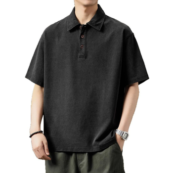 Muško polo s denim-texturom, kratkim rukavima, 260 g, ljeto, širokog kroja, polo ovratnik, vrhunski dojam