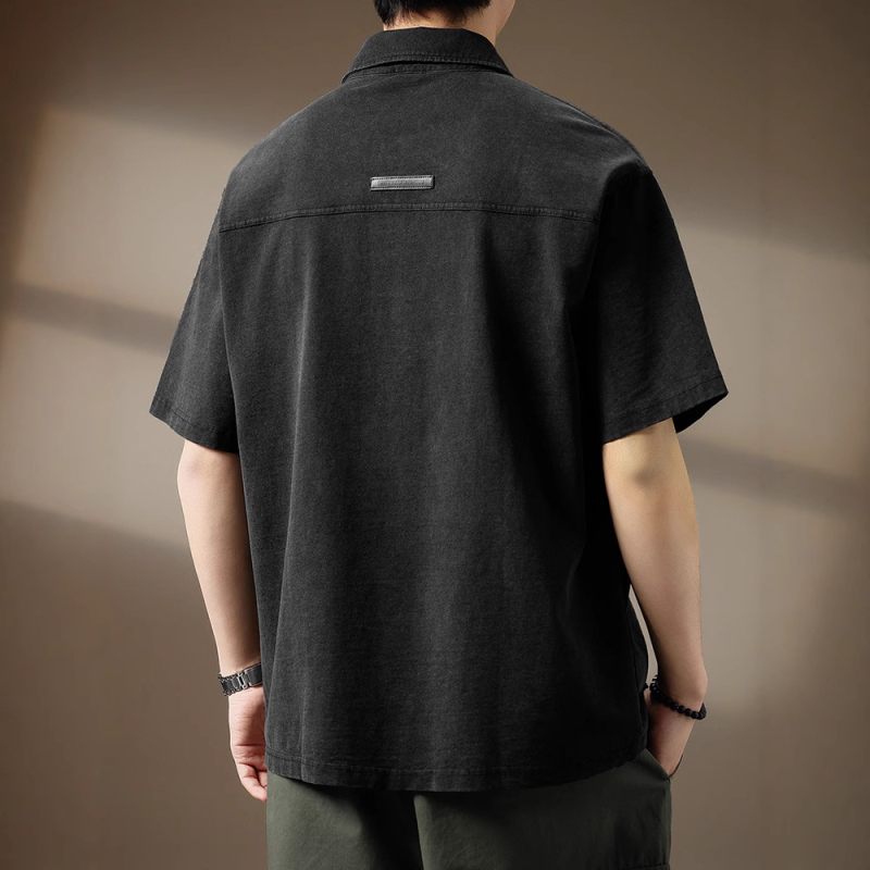 Muško polo s denim-texturom, kratkim rukavima, 260 g, ljeto, širokog kroja, polo ovratnik, vrhunski dojam