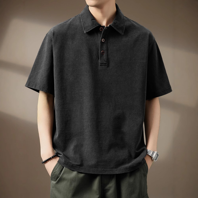 Muško polo s denim-texturom, kratkim rukavima, 260 g, ljeto, širokog kroja, polo ovratnik, vrhunski dojam