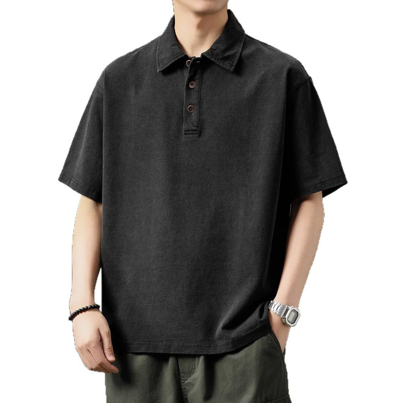 Muško polo s denim-texturom, kratkim rukavima, 260 g, ljeto, širokog kroja, polo ovratnik, vrhunski dojam