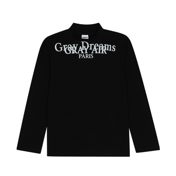 2531 Ανδρικό μακρυμάνικο λευκό βαμβακερό T-shirt με όρθιο γιακά, εκτύπωση με γράμματα, αμερικανικό ρετρό στυλ, εφαρμοστό
