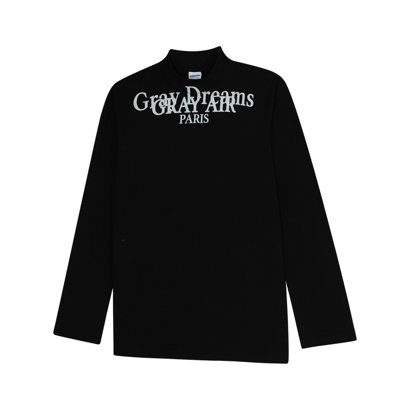 2531 Ανδρικό μακρυμάνικο λευκό βαμβακερό T-shirt με όρθιο γιακά, εκτύπωση με γράμματα, αμερικανικό ρετρό στυλ, εφαρμοστό