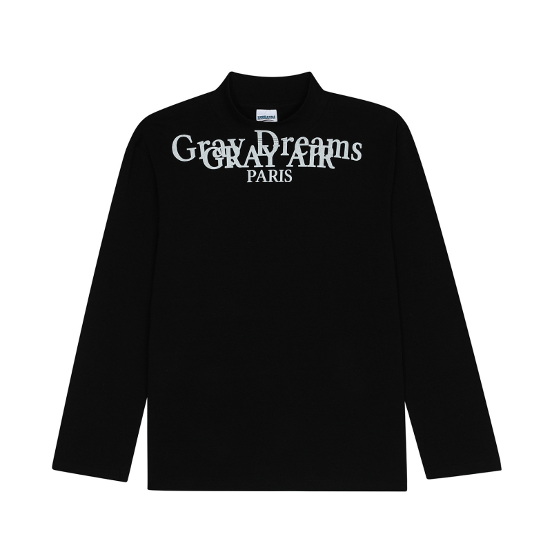 2531 Ανδρικό μακρυμάνικο λευκό βαμβακερό T-shirt με όρθιο γιακά, εκτύπωση με γράμματα, αμερικανικό ρετρό στυλ, εφαρμοστό