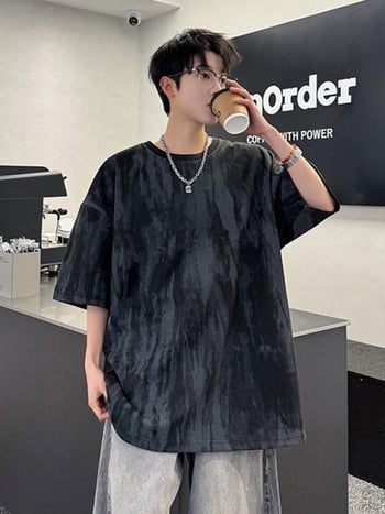 Ανδρικό κοντομάνικο T-shirt tie-dye, χαλαρή γραμμή, καλοκαίρι, αναπνεύσιμο βαμβάκι