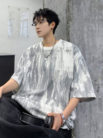 Ανδρικό κοντομάνικο T-shirt tie-dye, χαλαρή γραμμή, καλοκαίρι, αναπνεύσιμο βαμβάκι