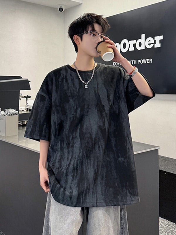 Ανδρικό κοντομάνικο T-shirt tie-dye, χαλαρή γραμμή, καλοκαίρι, αναπνεύσιμο βαμβάκι