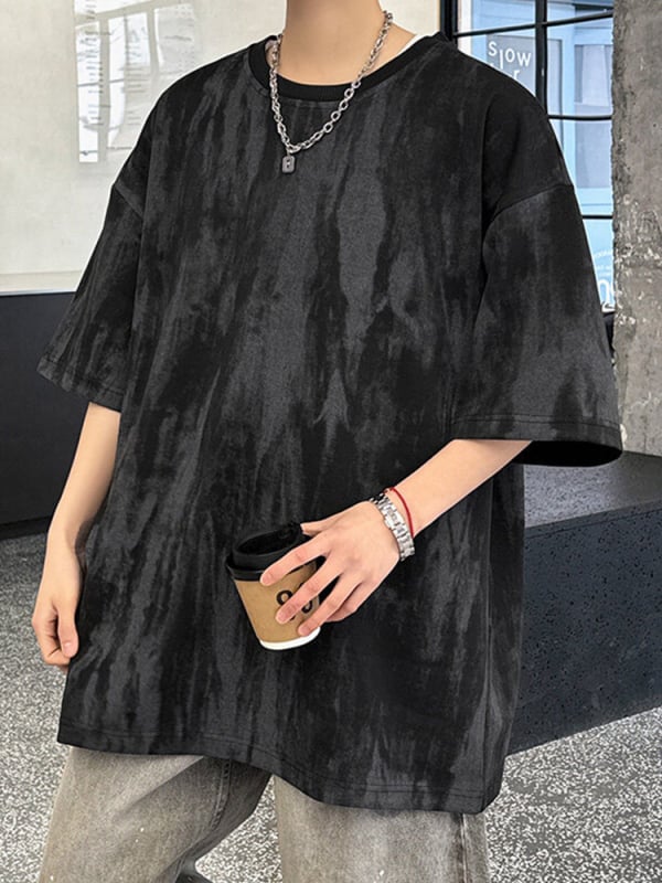 Ανδρικό κοντομάνικο T-shirt tie-dye, χαλαρή γραμμή, καλοκαίρι, αναπνεύσιμο βαμβάκι
