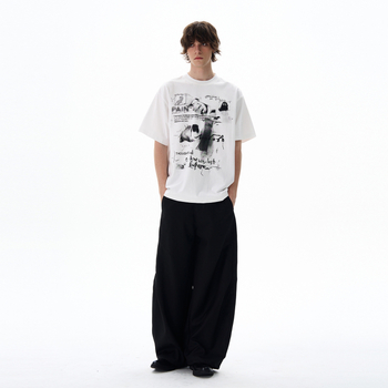 Ανδρικό κοντομάνικο βαμβακερό T‑shirt με γεωμετρικό σχέδιο, αμερικανικού στυλ streetwear, στρογγυλός λαιμός, καλοκαιρινή καθημερινή ενδυμασία