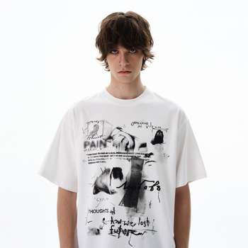 Ανδρικό κοντομάνικο βαμβακερό T‑shirt με γεωμετρικό σχέδιο, αμερικανικού στυλ streetwear, στρογγυλός λαιμός, καλοκαιρινή καθημερινή ενδυμασία