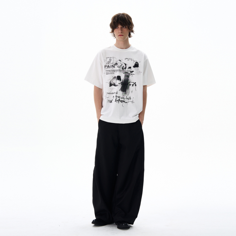 Ανδρικό κοντομάνικο βαμβακερό T‑shirt με γεωμετρικό σχέδιο, αμερικανικού στυλ streetwear, στρογγυλός λαιμός, καλοκαιρινή καθημερινή ενδυμασία
