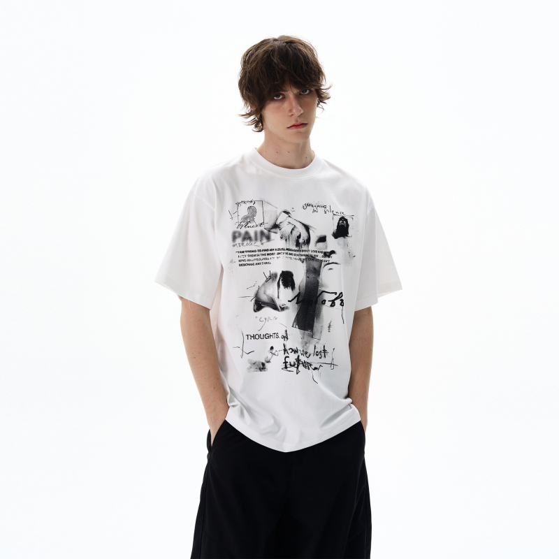 Ανδρικό κοντομάνικο βαμβακερό T‑shirt με γεωμετρικό σχέδιο, αμερικανικού στυλ streetwear, στρογγυλός λαιμός, καλοκαιρινή καθημερινή ενδυμασία