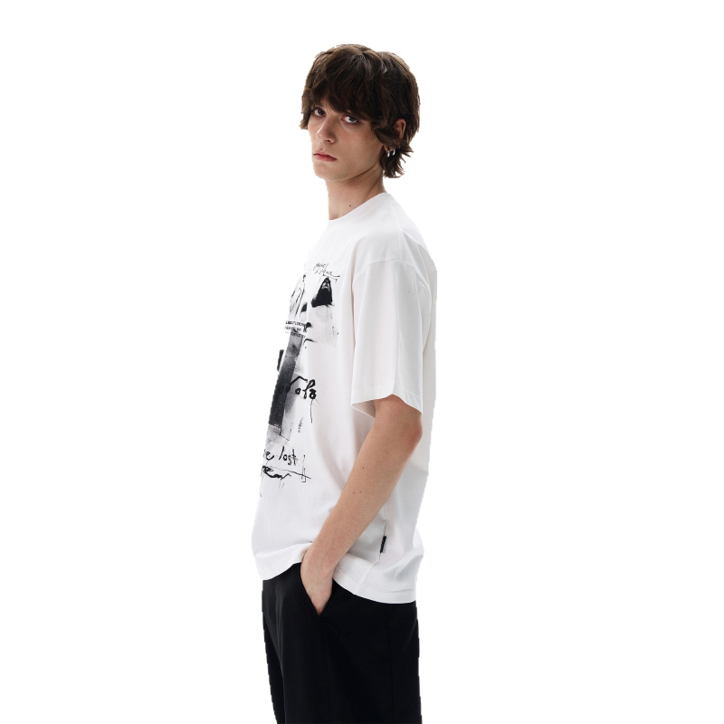 Ανδρικό κοντομάνικο βαμβακερό T‑shirt με γεωμετρικό σχέδιο, αμερικανικού στυλ streetwear, στρογγυλός λαιμός, καλοκαιρινή καθημερινή ενδυμασία