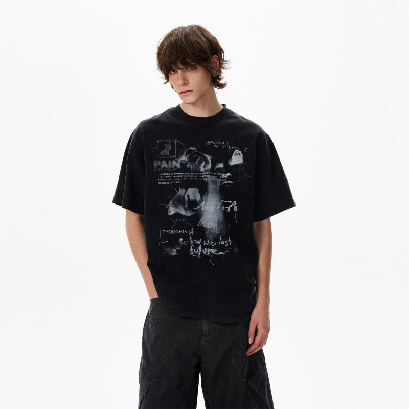 Ανδρικό κοντομάνικο βαμβακερό T‑shirt με γεωμετρικό σχέδιο, αμερικανικού στυλ streetwear, στρογγυλός λαιμός, καλοκαιρινή καθημερινή ενδυμασία