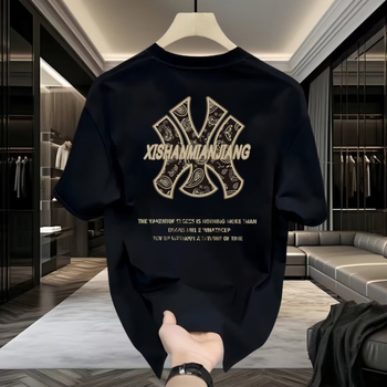 Ανδρικό T-shirt από 100% βαμβάκι με εκτύπωση – κοντά μανίκια, στρογγυλός λαιμός, καλοκαίρι.