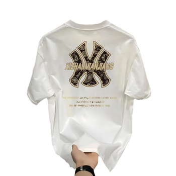 Ανδρικό T-shirt από 100% βαμβάκι με εκτύπωση – κοντά μανίκια, στρογγυλός λαιμός, καλοκαίρι.