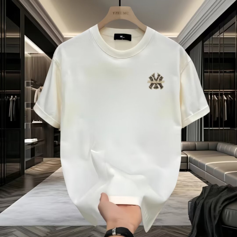 Ανδρικό T-shirt από 100% βαμβάκι με εκτύπωση – κοντά μανίκια, στρογγυλός λαιμός, καλοκαίρι.
