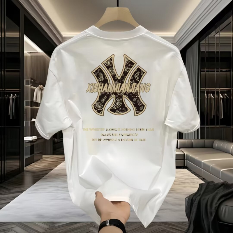 Ανδρικό T-shirt από 100% βαμβάκι με εκτύπωση – κοντά μανίκια, στρογγυλός λαιμός, καλοκαίρι.