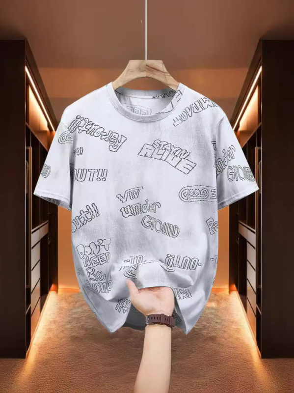 Férfi rövid ujjú póló, lazább szabású, plusz méret, nyár 2024, tie-dye mintás
