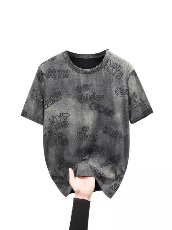 Férfi rövid ujjú póló, lazább szabású, plusz méret, nyár 2024, tie-dye mintás