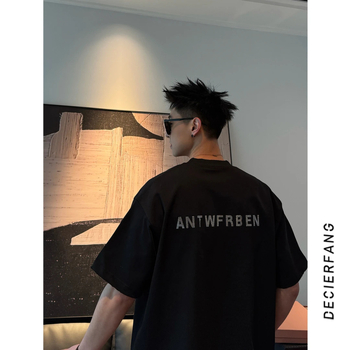 Νέο ανδρικό T‑shirt με γράμματα, χαλαρή γραμμή, αμερικάνικος στυλ, μονόχρωμο, casual τοπ για ζευγάρια