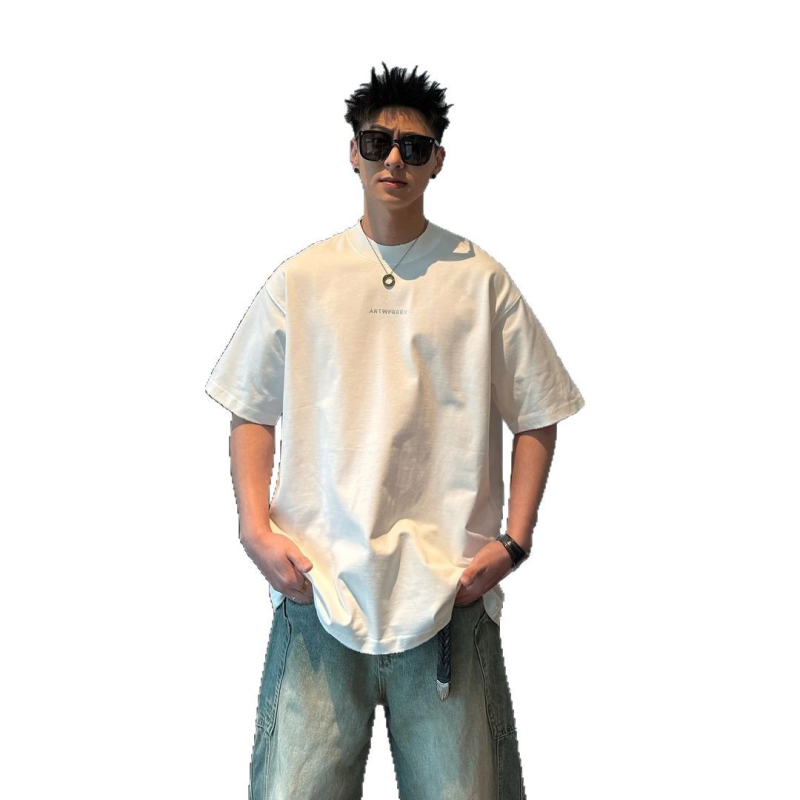 Νέο ανδρικό T‑shirt με γράμματα, χαλαρή γραμμή, αμερικάνικος στυλ, μονόχρωμο, casual τοπ για ζευγάρια