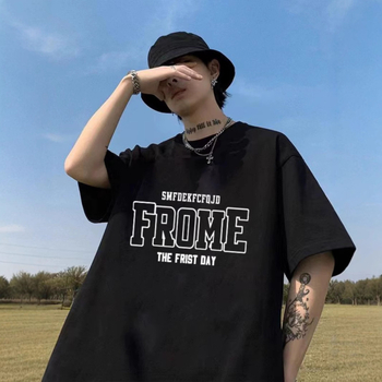 Ανδρικό κοντομάνικο T‑shirt από 100% βαμβάκι, απλός τύπωμα με γράμματα, άνετη γραμμή, καλοκαίρι, αμερικανικός street style