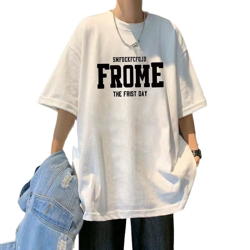 Ανδρικό κοντομάνικο T‑shirt από 100% βαμβάκι, απλός τύπωμα με γράμματα, άνετη γραμμή, καλοκαίρι, αμερικανικός street style
