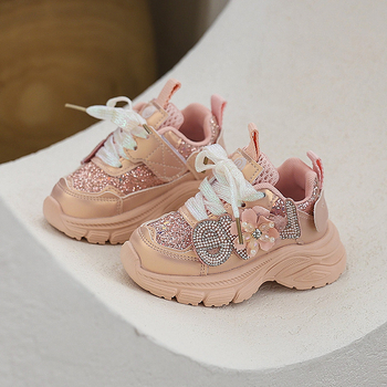 Κοριτσίστικα casual sneakers μόδας με στρας και παγιέτες, 2025 φθινοπωρινή συλλογή, πριγκιπικό στιλ με chunky σόλα